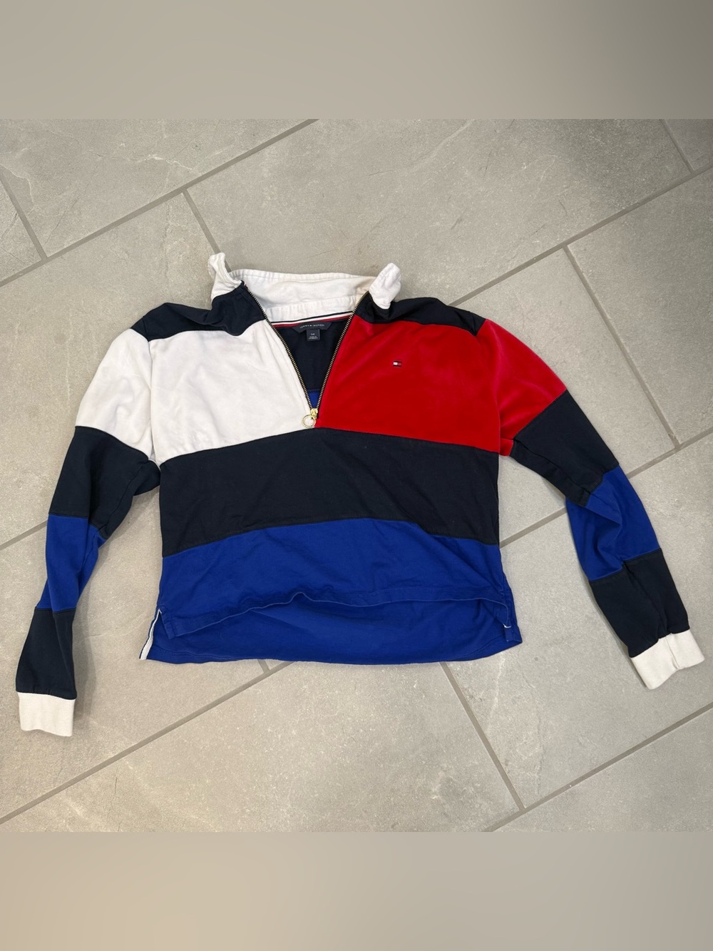 Tommy Hilfiger Red White Navy Colorblock Quarter-Zip Pullover